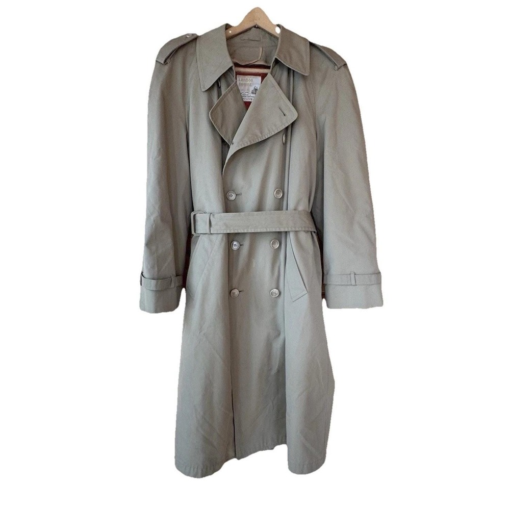 VTG 80s 90s London Towne Trench Long Tan Lined 40R Collegiate Office Boss